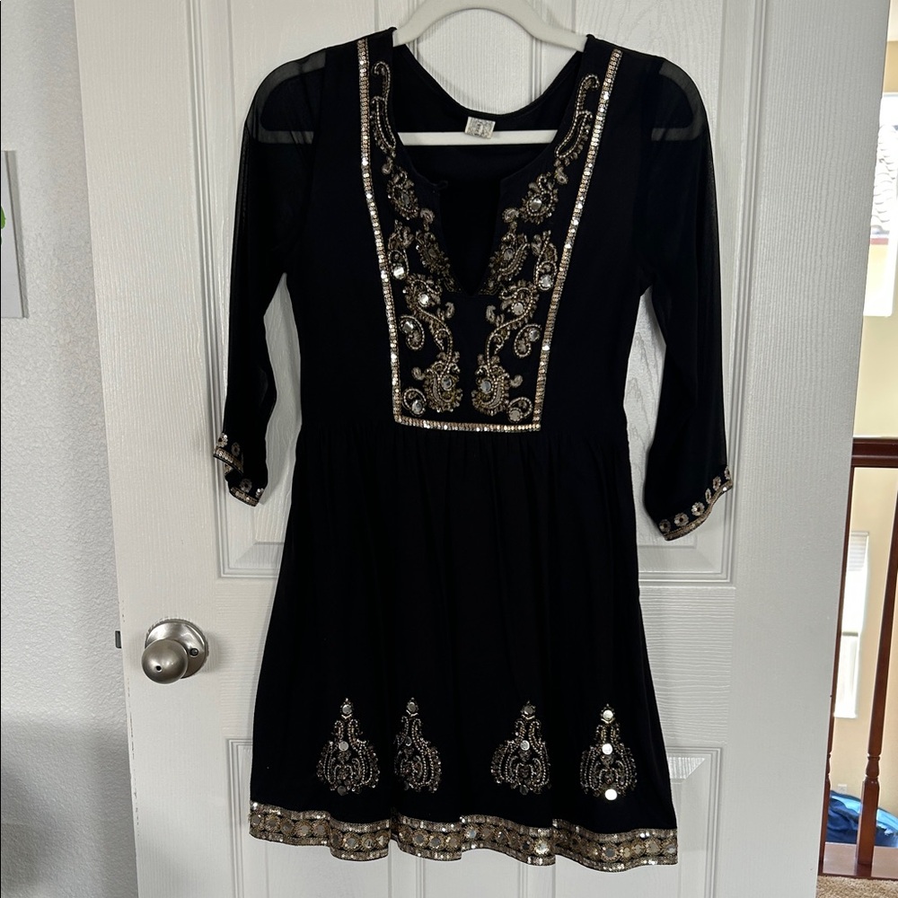 Free People Black Top with Gold Accents